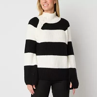 Liz Claiborne Womens Mock Neck Long Sleeve Striped Pullover Sweater