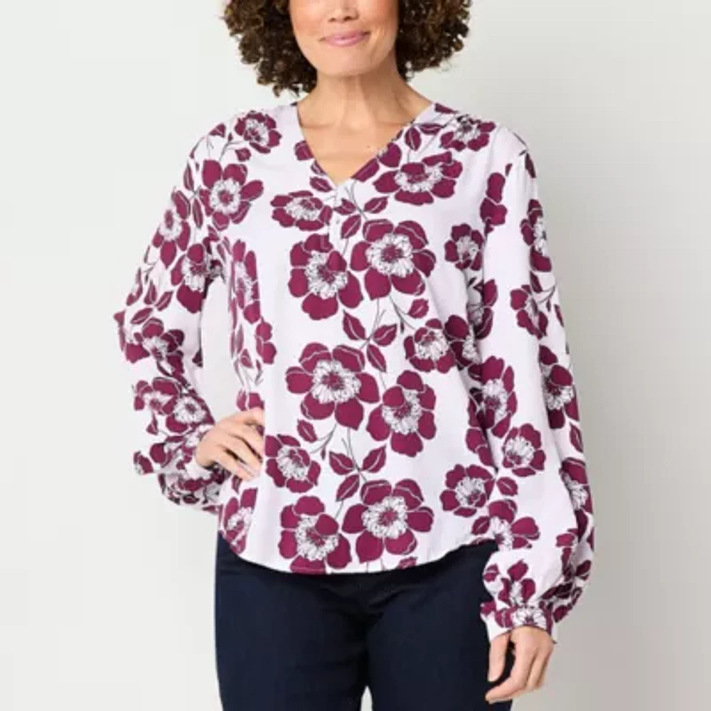 Liz Claiborne Womens V Neck Long Sleeve Blouse