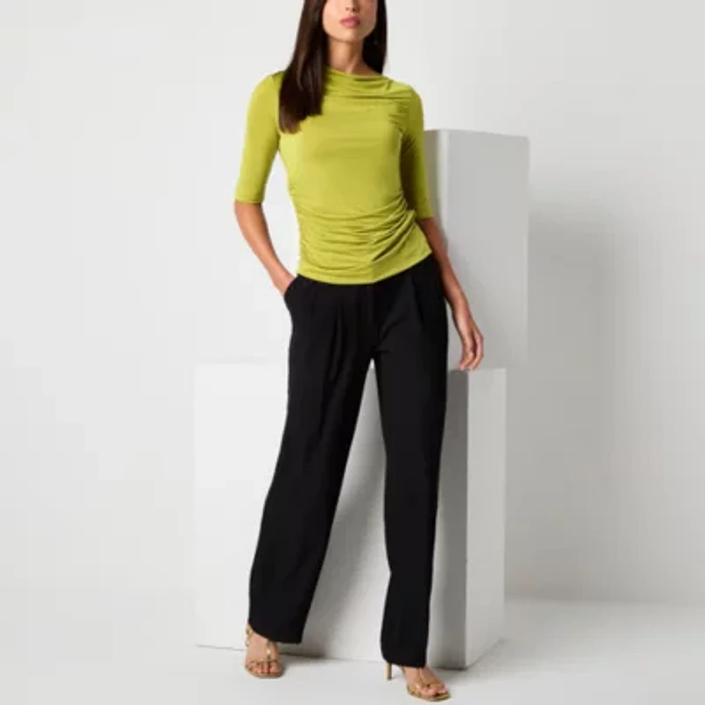Worthington Womens Boat Neck Long Sleeve Blouse