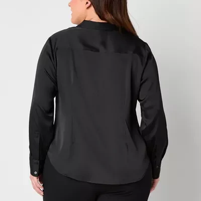 Worthington Plus Womens Long Sleeve Blouse