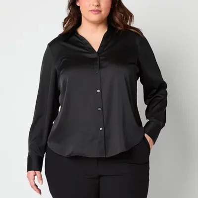 Worthington Plus Womens Long Sleeve Blouse