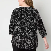 Liz Claiborne Plus Womens 3/4 Sleeve Tunic Top