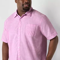 St. John's Bay Chambray Big and Tall Mens Easy-on + Easy-off Adaptive Classic Fit Short Sleeve Button-Down Shirt