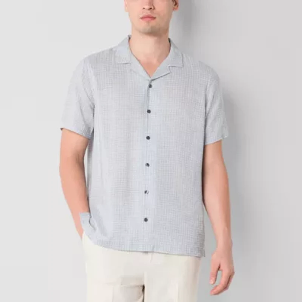 J. Ferrar Slim Mens Fit Short Sleeve Geometric Button-Down Shirt