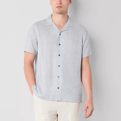 J. Ferrar Slim Mens Fit Short Sleeve Geometric Button-Down Shirt