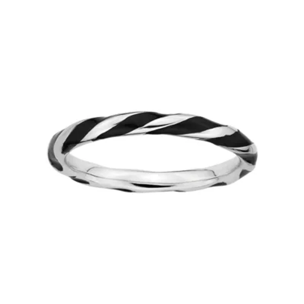 Personally Stackable Sterling Silver Black Enamel Twist Ring