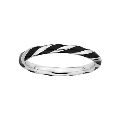 Personally Stackable Sterling Silver Black Enamel Twist Ring