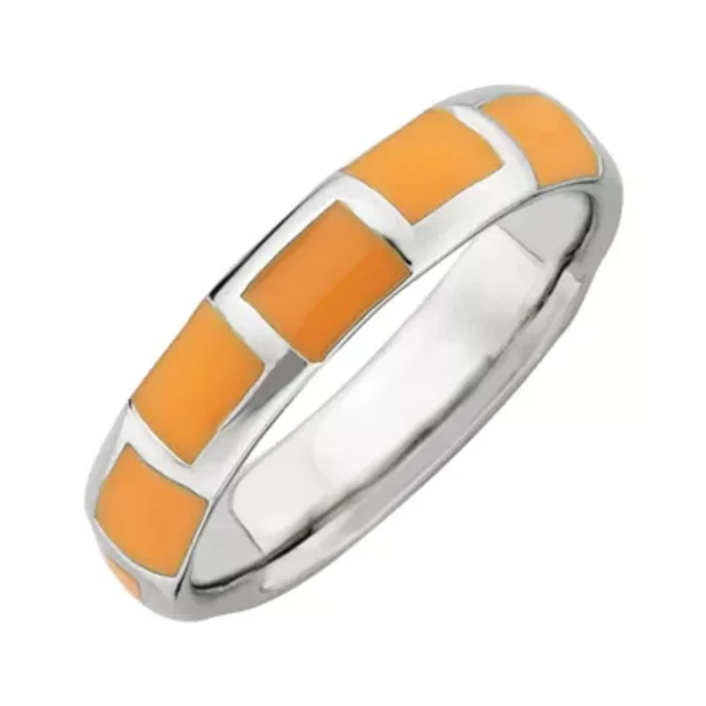 Personally Stackable Sterling Silver Orange Enamel Geometric Ring