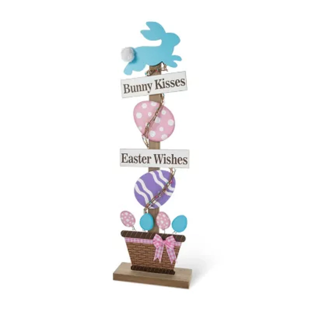 Glitzhome Wooden Bunny And Eggs  Decor Easter Porch Sign