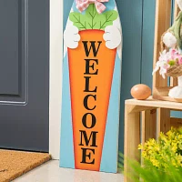 Glitzhome Wooden Bunny Welcome Easter Porch Sign