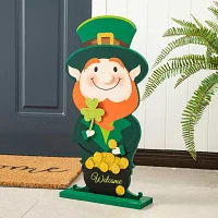 Glitzhome Leprechaun  Decor(Kd) St. Patricks Day Porch Sign