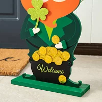 Glitzhome Leprechaun  Decor(Kd) St. Patricks Day Porch Sign