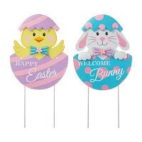 Glitzhome Set Of 2 Metal Egg Easter Yard Art