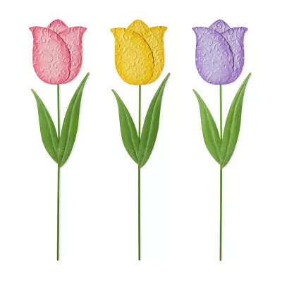 Glitzhome Set Of 3 Metal Tulips Easter Yard Art