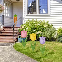 Glitzhome Set Of 3 Metal Tulips Easter Yard Art