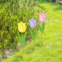 Glitzhome Set Of 3 Metal Tulips Easter Yard Art