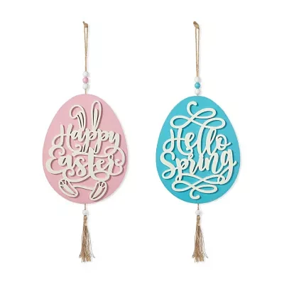 Glitzhome Easter Wooden Eggs Door Hanger 2-pc. Wall Sign