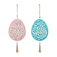 Glitzhome Easter Wooden Eggs Door Hanger 2-pc. Wall Sign