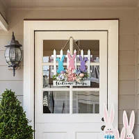 Glitzhome Easter Wooden Bunny Fence Door Hanger Wall Sign