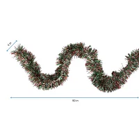 50' x 4'' Shiny Silver  Red and Green Wide Cut Tinsel Christmas Garland - Unlit