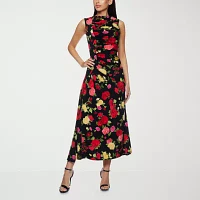 Premier Amour Womens Sleeveless Floral Midi Sheath Dress