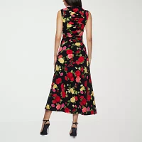 Premier Amour Womens Sleeveless Floral Midi Sheath Dress