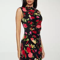 Premier Amour Womens Sleeveless Floral Midi Sheath Dress