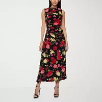 Premier Amour Womens Sleeveless Floral Midi Sheath Dress