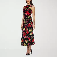 Premier Amour Womens Sleeveless Floral Midi Sheath Dress