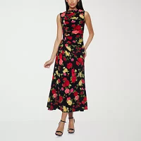 Premier Amour Womens Sleeveless Floral Midi Sheath Dress