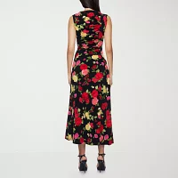 Premier Amour Womens Sleeveless Floral Midi Sheath Dress