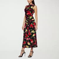 Premier Amour Womens Sleeveless Floral Midi Sheath Dress