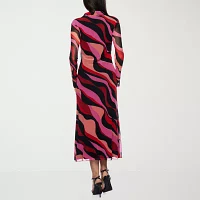 Premier Amour Womens Long Sleeve Abstract Midi Sheath Dress