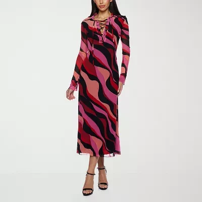 Premier Amour Womens Long Sleeve Abstract Midi Sheath Dress