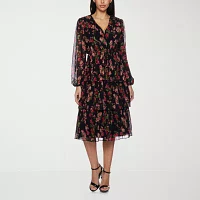 Premier Amour Womens Long Sleeve Floral Midi Fit + Flare Dress