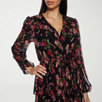 Premier Amour Womens Long Sleeve Floral Midi Fit + Flare Dress