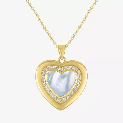 Womens White Mother Of Pearl 14K Gold Over Silver Heart Pendant Necklace