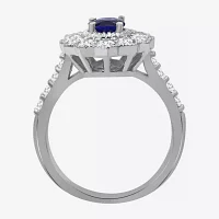 Womens Oval-cut Gemstone & 1 CT. T.W. Lab-Grown Diamond 10K Gold Halo Cocktail Ring