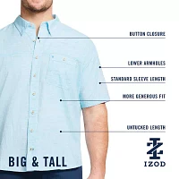 IZOD Dockside Chambray Big and Tall Mens Classic Fit Short Sleeve Striped Button-Down Shirt