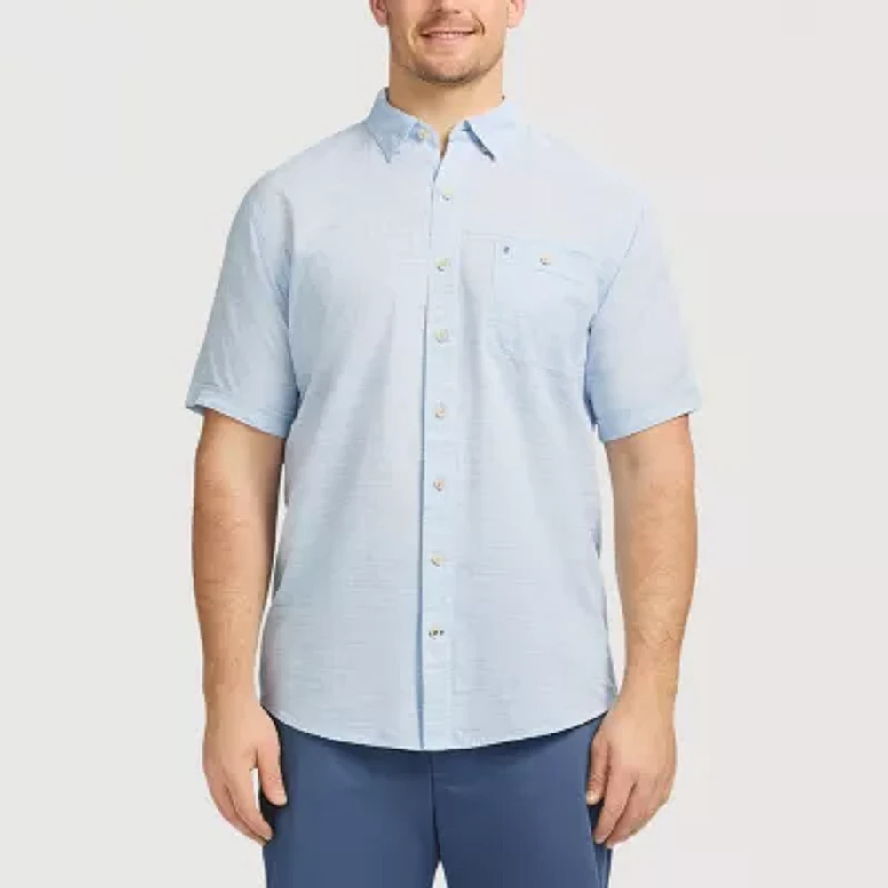 IZOD Dockside Chambray Big and Tall Mens Classic Fit Short Sleeve Striped Button-Down Shirt