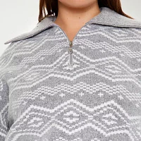 Forever 21 Juniors Plus Grey Womens Long Sleeve Quarter-Zip Pullover