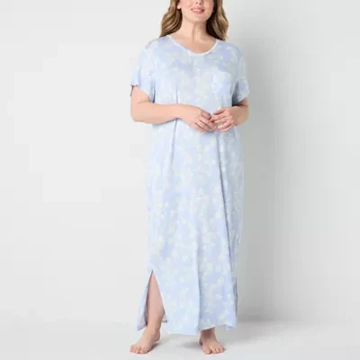 Liz Claiborne Cool and Calm Womens Plus Short Sleeve V Neck Nightshirt