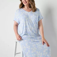 Liz Claiborne Cool and Calm Womens Plus Short Sleeve V Neck Nightshirt