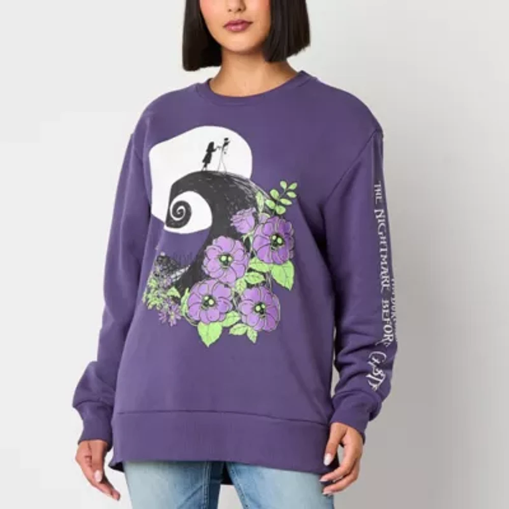 Juniors Nightmare Before Christmas Crew Sweatshirt Womens Neck Long Sleeve