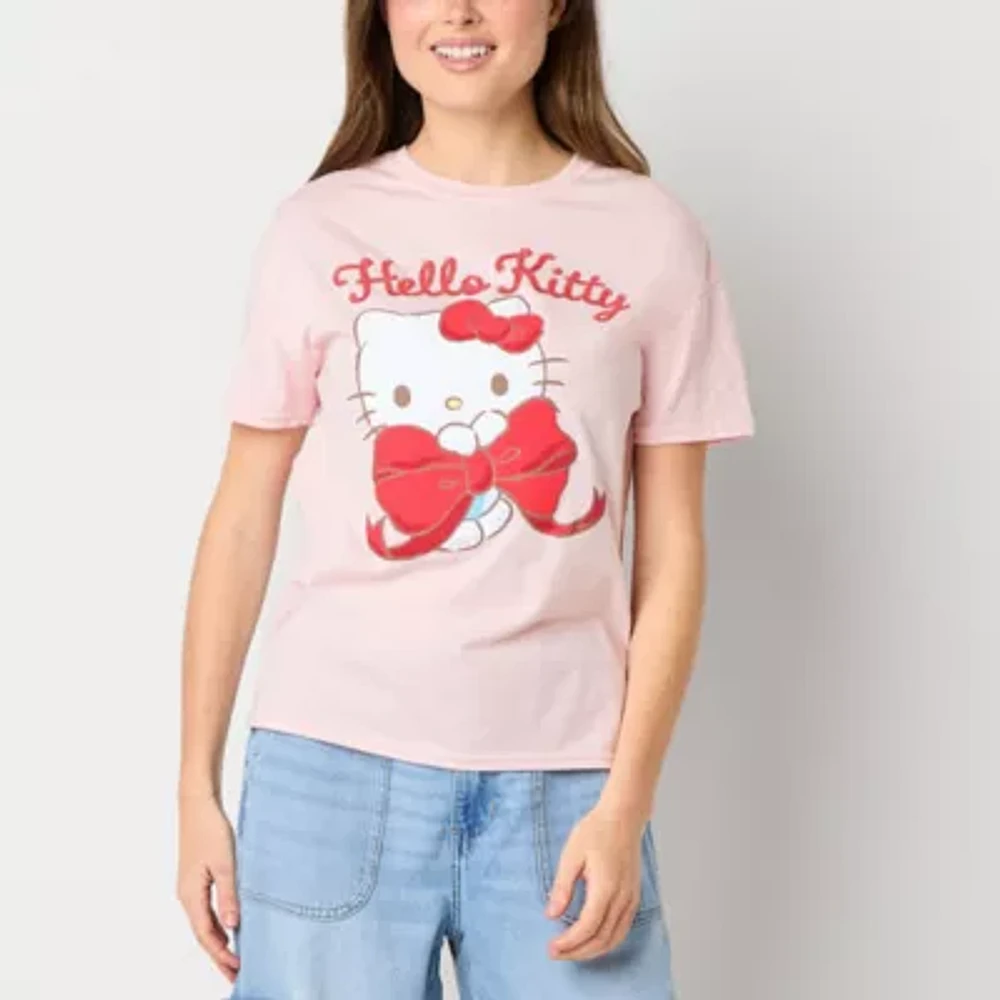 Juniors Womens Crew Neck Short Sleeve Hello Kitty Graphic T-Shirt