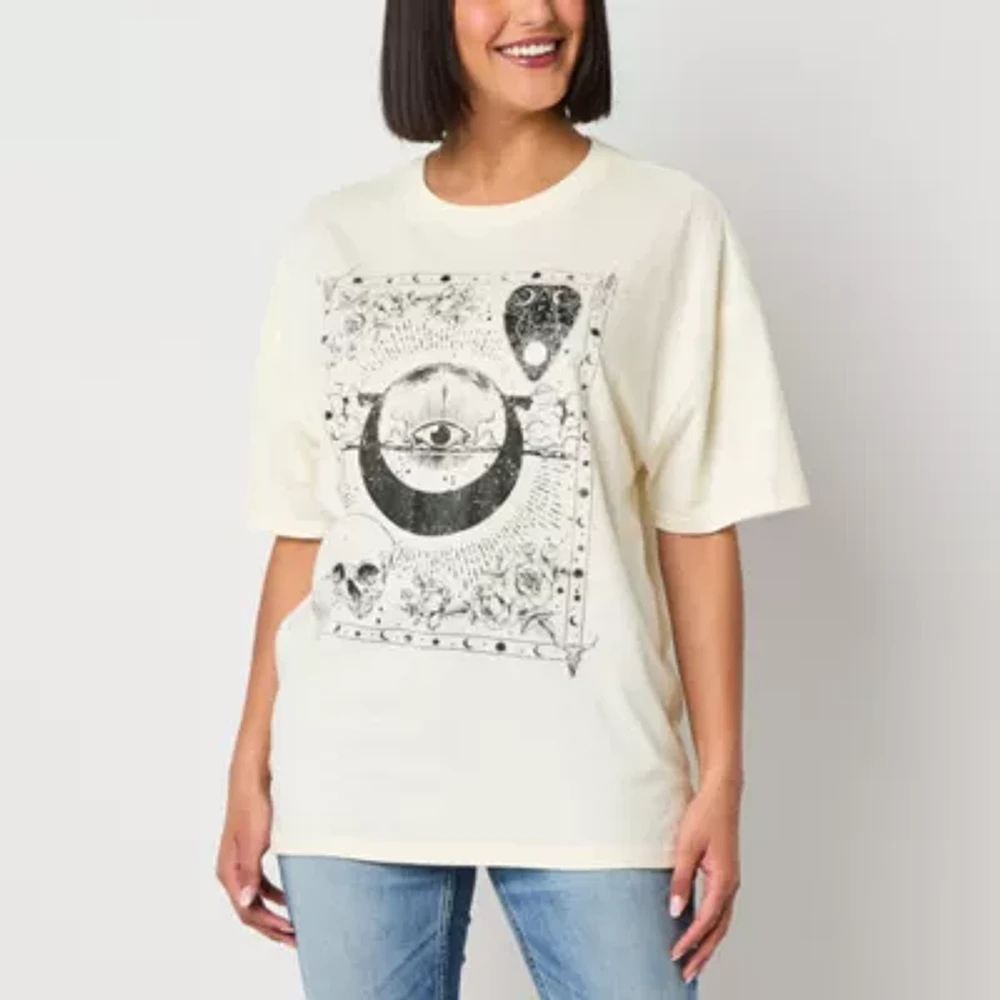 Juniors Celestial Oversized Tee Womens Crew Neck Short Sleeve Graphic T-Shirt