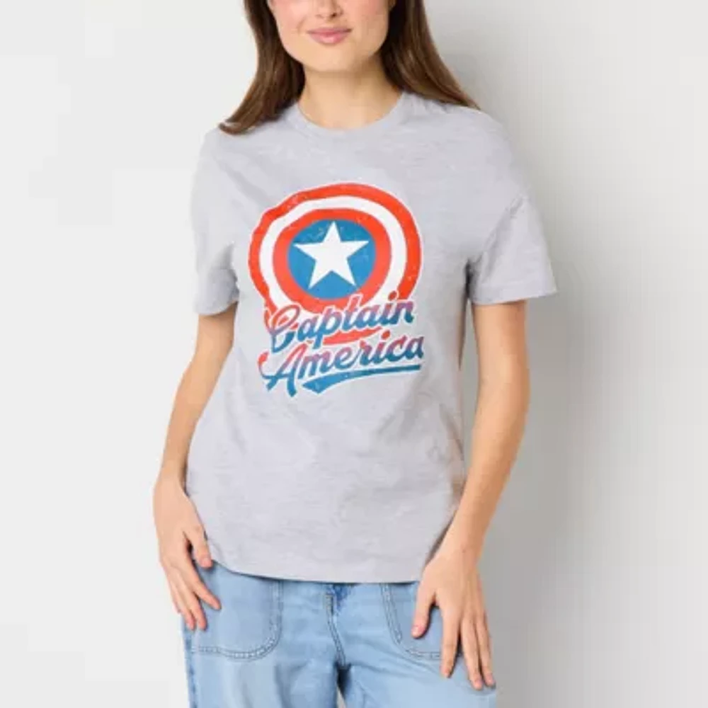 Juniors Marvel Captain America Boyfriend Tee Womens Crew Neck Short Sleeve Graphic T-Shirt