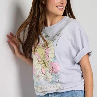 Juniors Butterfly Oversized Womens Crew Neck Short Sleeve Graphic T-Shirt