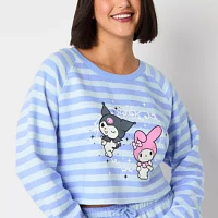 Juniors Kuromi And My Melody Cropped Womens Crew Neck Long Sleeve Hello Kitty Sweatshirt