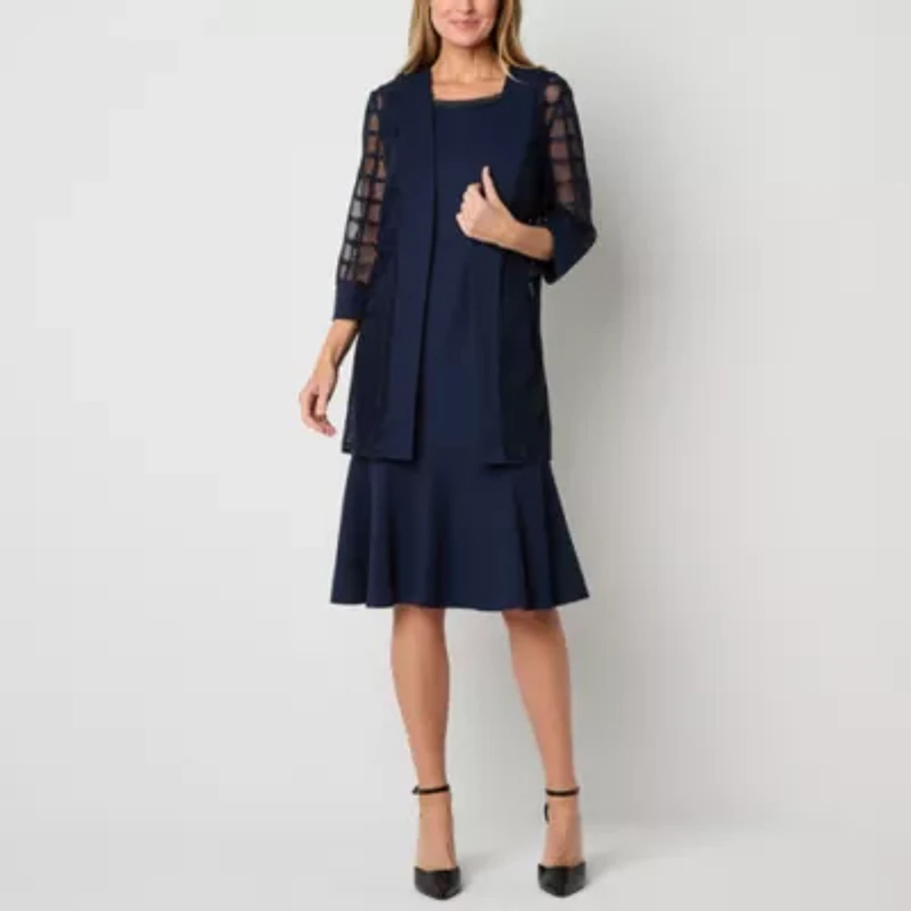 Maya Brooke Womens Windowpane Jacket Dress